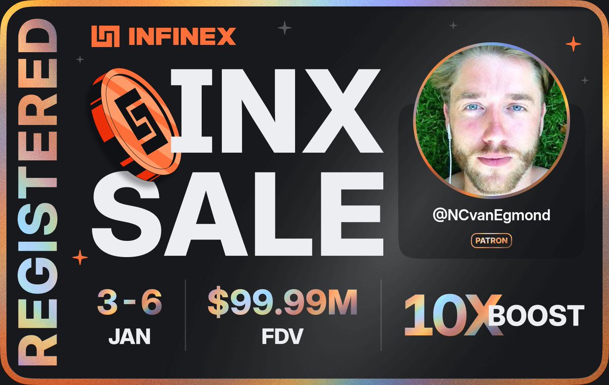 Registered for the <a href="/infinex/">Infinex</a> sale - $99.99M FDV, 3-6 Jan 2026. Beats the implied patron FDV by a mile