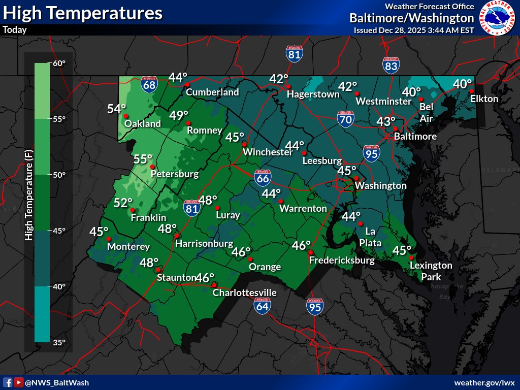 NWS_BaltWash's tweet image. Plenty of clouds today with a milder afternoon. A little light rain is possible.