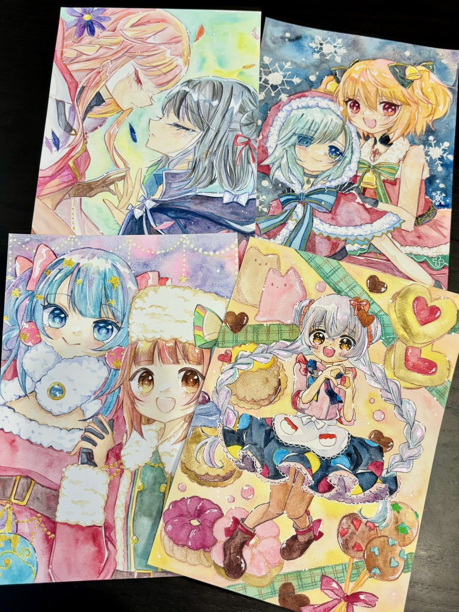 描きかけの絵も完成出来て良かった🥹 全部アナログ！ 1枚目がB5サイズ