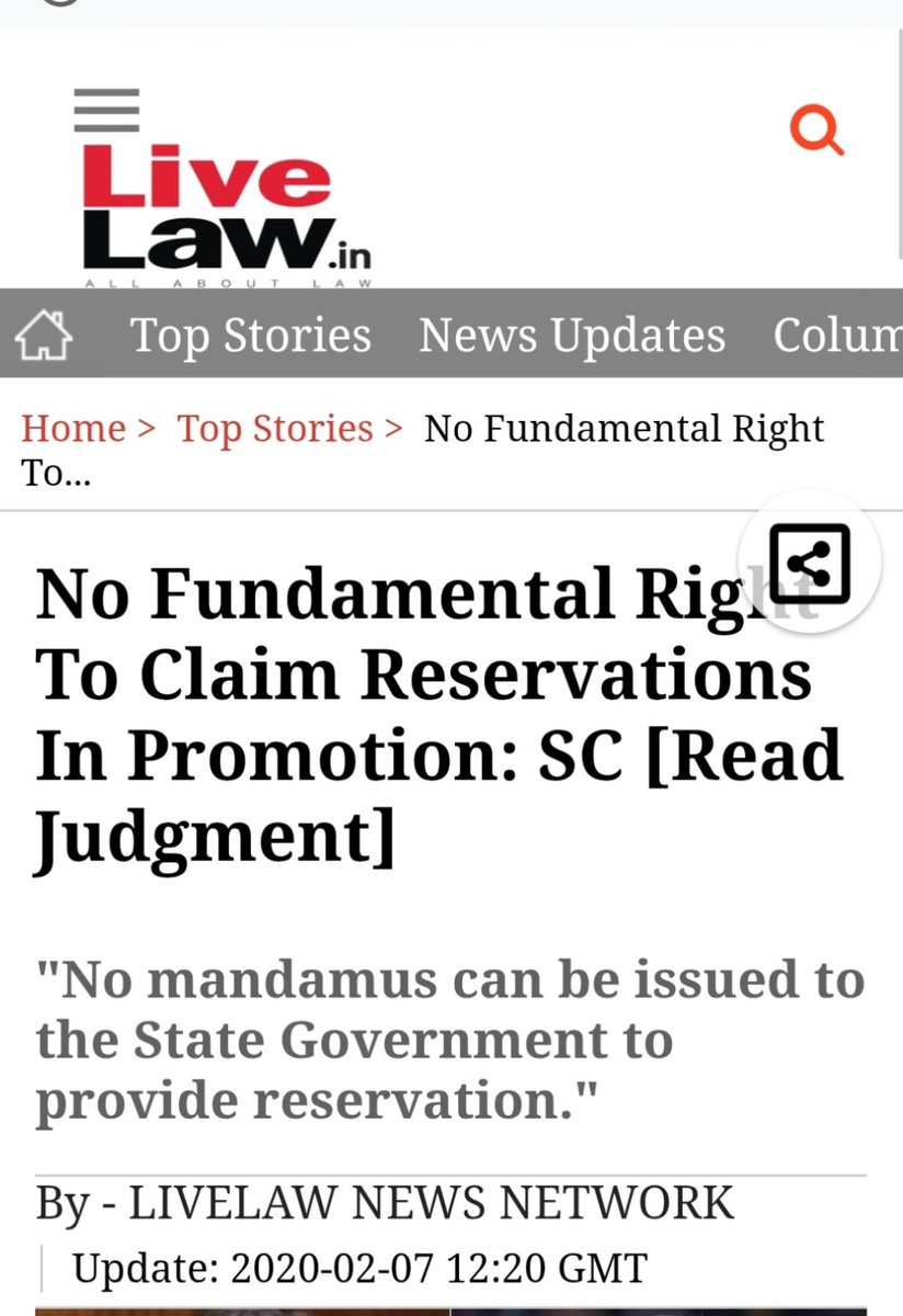 garvit_sethii's tweet photo. Supreme Court clear yet again:
There is NO fundamental right to reservation in promotion.

Reservation is a policy choice of the State, not an enforceable right.
Merit &amp; equality under the Constitution matter.
#ReservationNotARight https://t.co/F9FjnBUsKL