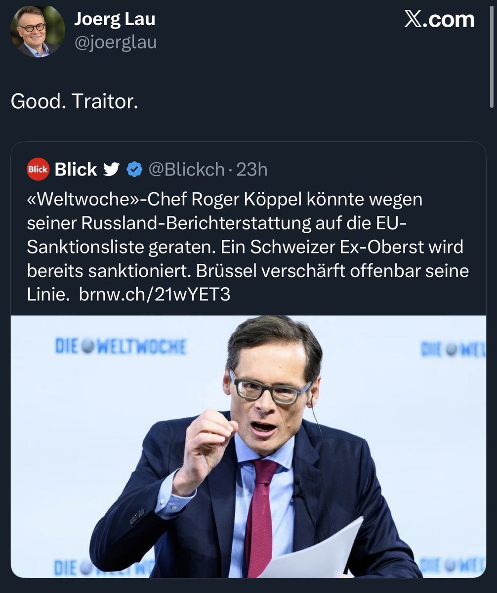 McCarthy Ära im liberalen Kleid

Es ist wirklich krank! Der Journalist einer liberalen Wochenzeitschrift aus Deutschland fordert, dass ein rechts-libertärer Journalist einer Schweizer Wochenzeitung offenbar ausschließlich für seine Meinung auf Sanktionslisten landen soll, weil er
