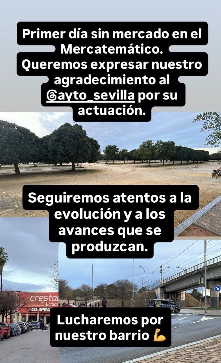 Primer día sin actividad en el mercatematico. Gracias <a href="/Ayto_Sevilla/">Ayuntamiento de Sevilla</a> por la actuación. Seguiremos atentos a la evolución y avances que se produzcan. Lucharemos por nuestro barrio 💪
