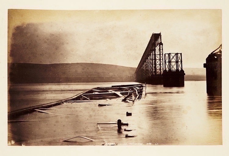FXMC1957's tweet image. 28 December 1879. Tay Railway Bridge collapsed, during a storm, as a train from Burntisland to Dundee passed over it. An  estimated 75 people died. The bridge was designed by Sir Thomas Bouch. The inquiry ruled that the designer had not factored in the danger of high winds.