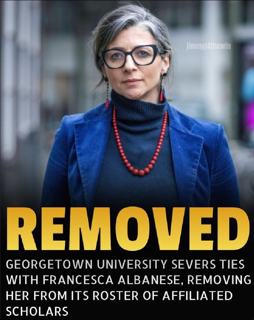 SimoPillon's tweet image. Giorni difficili per i propal(le).
Buone notizie per il resto del mondo.
La Albanese è stata cacciata dall'università americana di Georgetown, che l'ha cancellata dalla lista degli studiosi affiliati.
Sarebbe ora che anche l'ONU revocasse gli incarichi.