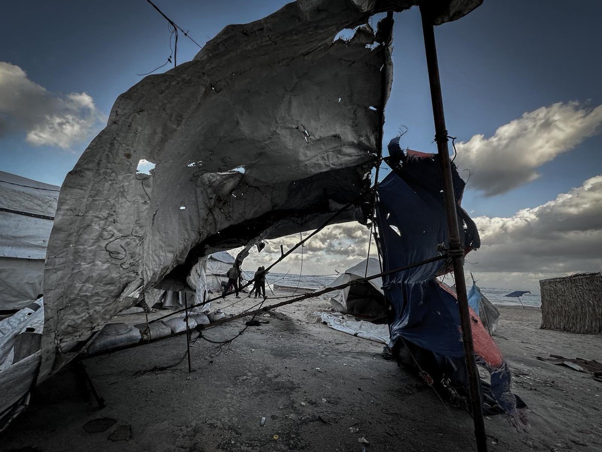 More rain.

More human misery, despair &amp; death. 

Harsh winter weather is compounding more than two years of suffering. People in #Gaza are surviving in flimsy, waterlogged tents &amp; among ruins.

There is nothing inevitable about this. Aid supplies are not being allowed in at the