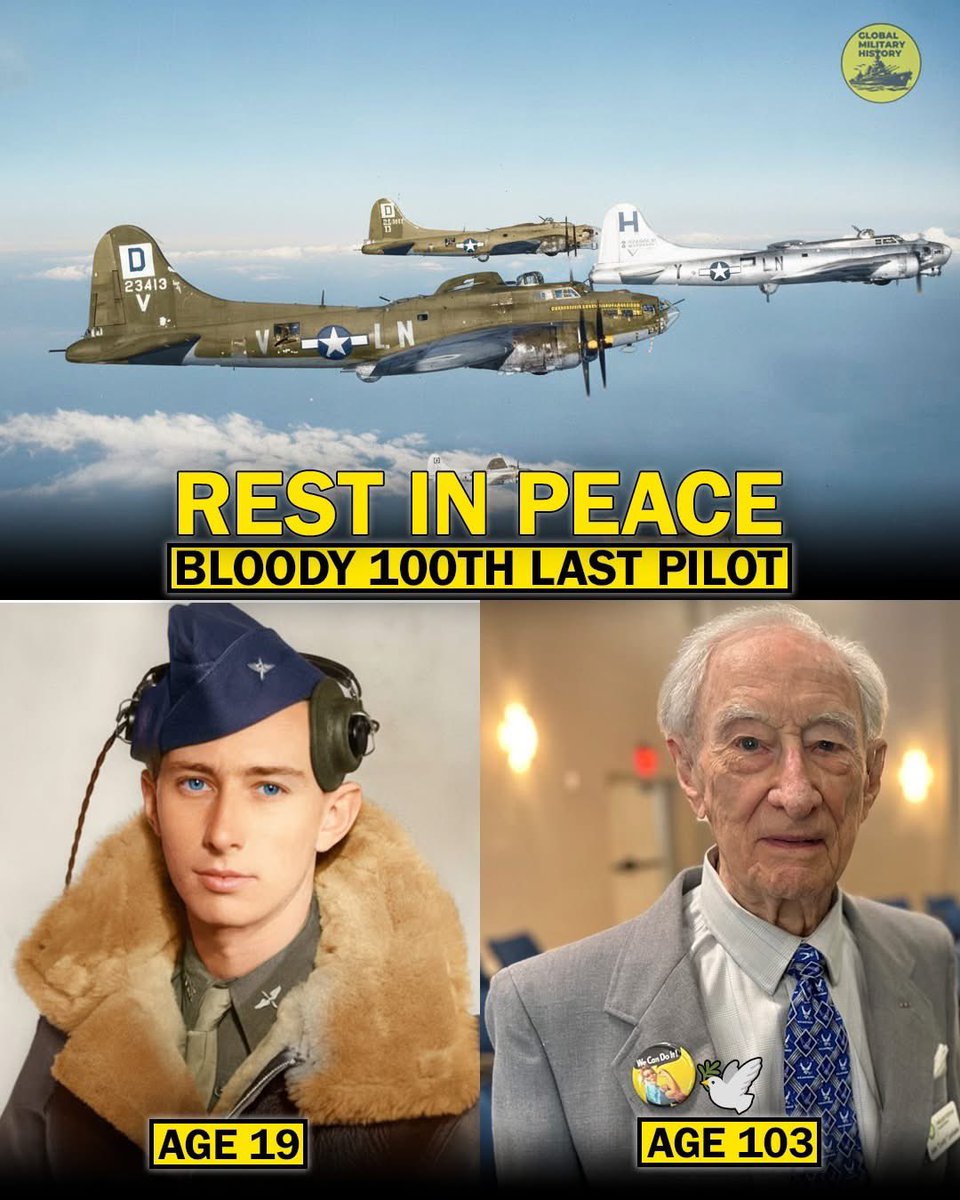 GinieSigonney's tweet image. “We remember Major John "Lucky" Luckadoo, who at 103 years old died as the last pilot of the 100th Bomber Group. 

He faced the war from high above, flying B-17s through fire and steel, when hope was often thinner than the clouds he flew through. 
Of his many comrades, only a few…