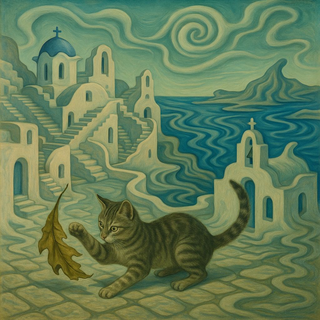 meowgalleryai's tweet photo. Who would love this as a gift? 🎁

Prompt:A cat playing with a leaf in a coastal village in Greece, in Surrealism style.

#AIArt #AICats #DigitalArt #CatArt #CatLovers #AIArtwork #MeowWeek #FelineDay #AIgenerated #CatsofTwitter https://t.co/4w4LS4bvC8