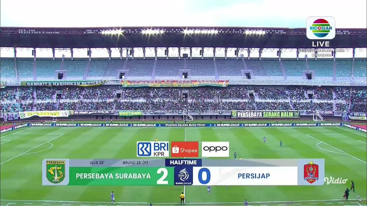 Half Time 

Persebaya Surabaya 2 vs 0 Persijap Jepara 

#PersebayaDay #BRISuperLeague #PersijapDay