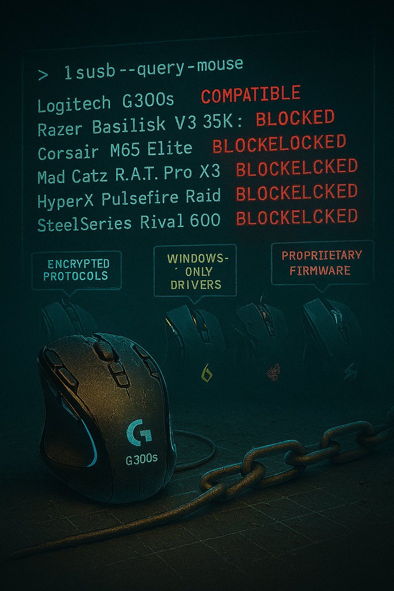 Two of my <a href="/Logitech/">Logitech</a> G300s Mouse's started showing signs of a dying. 😢😭

Click The Link To Read My Post: mastodon.online/@ETARD_The_Lif…

#Logitech #Mouse #GamingMouse #Linux #Tech #G300s #G502 #G502X #LibRatbag #Piper <a href="/MadCatz/">MAD CATZ</a> <a href="/Razer/">R Λ Z Ξ R</a> <a href="/CORSAIR/">CORSAIR</a>