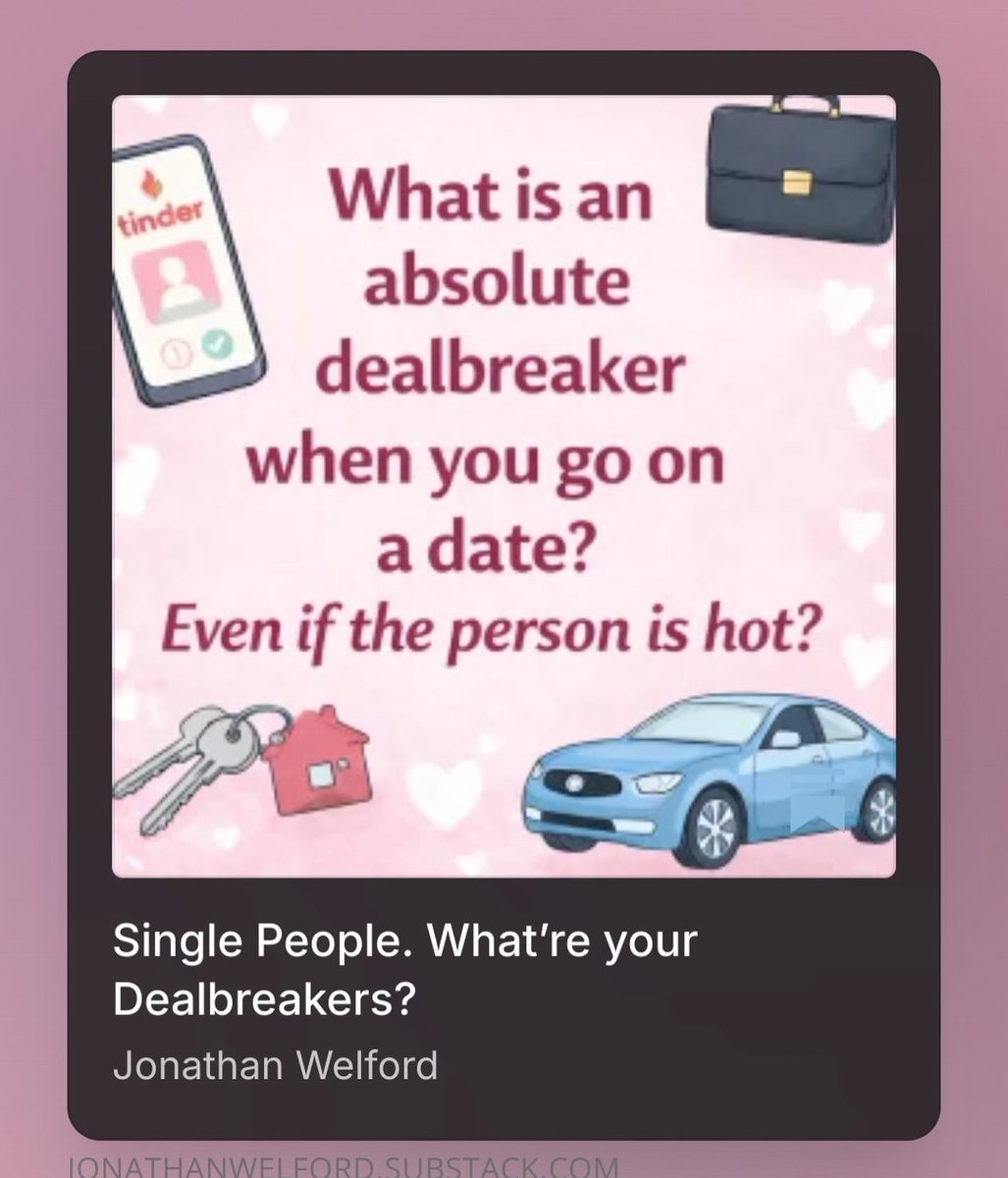 JonathanWelford's tweet photo. Romance is lovely but logistics matter. Job. Home. Car. Credit score wouldn’t hurt.I’ve written about dating dealbreakers.
Read it on Substack. https://t.co/pqjZpiK1d1
#Dating #Dealbreakers #ModernRomance #MidlifeDating #Substack LoveAndLogistics Adulting https://t.co/PgLsju12Ql