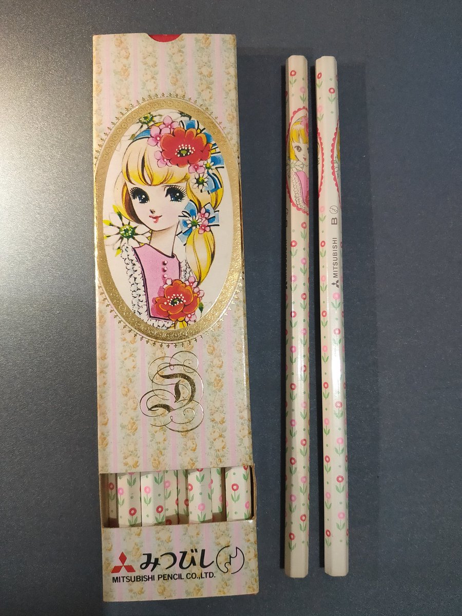 三菱鉛筆 3440 少女B 箱と同じイラストが鉛筆にもある。 イラストは牧