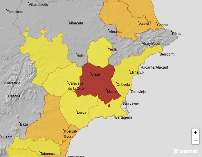 📢🔴🌧️ Extremen la precaución, <a href="/AEMET_Esp/">AEMET</a> activa el aviso rojo por fuertes precipitaciones en Murcia. 

🚨Eviten los desplazamientos que no sean estrictamente necesarios.