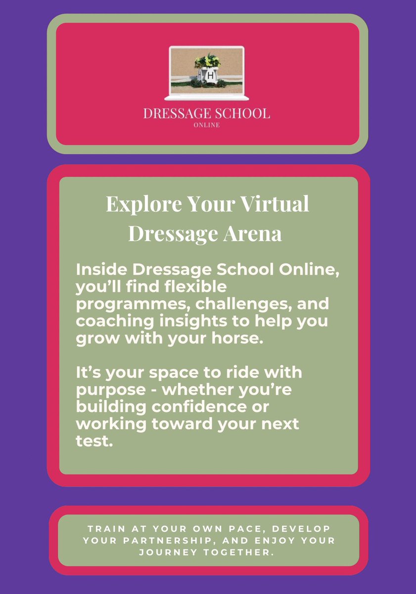 SolitaireDTM's tweet image. Look around my Dressage School Online. Find out more about online coaching &amp;amp; what I offer riders who want to enjoy schooling &amp;amp; competing their horse. Check out the Achieve DressageProgramme with your chance to collect digital rosettes &amp;amp; certificates.
equestrianheroes.com/dressage-schoo…