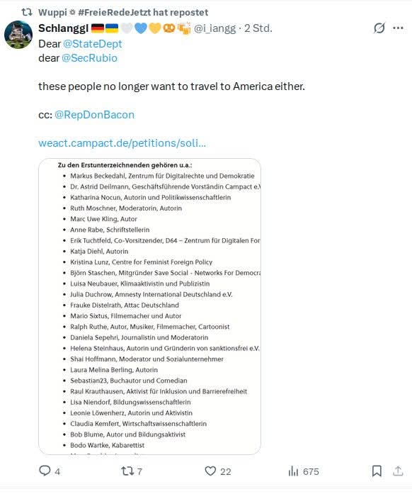 ▶️ Im #AfD-Umfeld legt man jetzt also Listen von  politischen Gegnern an, darunter ruthe.de und viele weitere. 
Geteilt wird es u.a. von 
👉Martin Sellner 
und dem AfD Vorfeld, 
👉Patrick Kolek
sowie weiteren Personen aus der AfD.