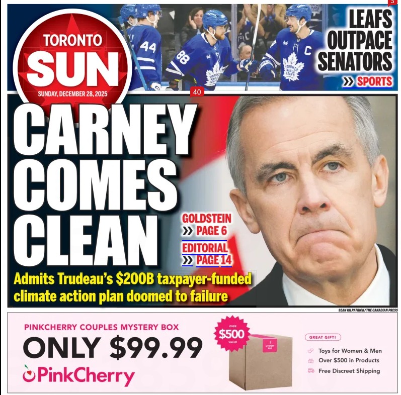 TheTorontoSun's tweet image. Our front page on Dec.28, 2025:
tinyurl.com/5b222yyt
#cdnpoli #onpoli #topoli