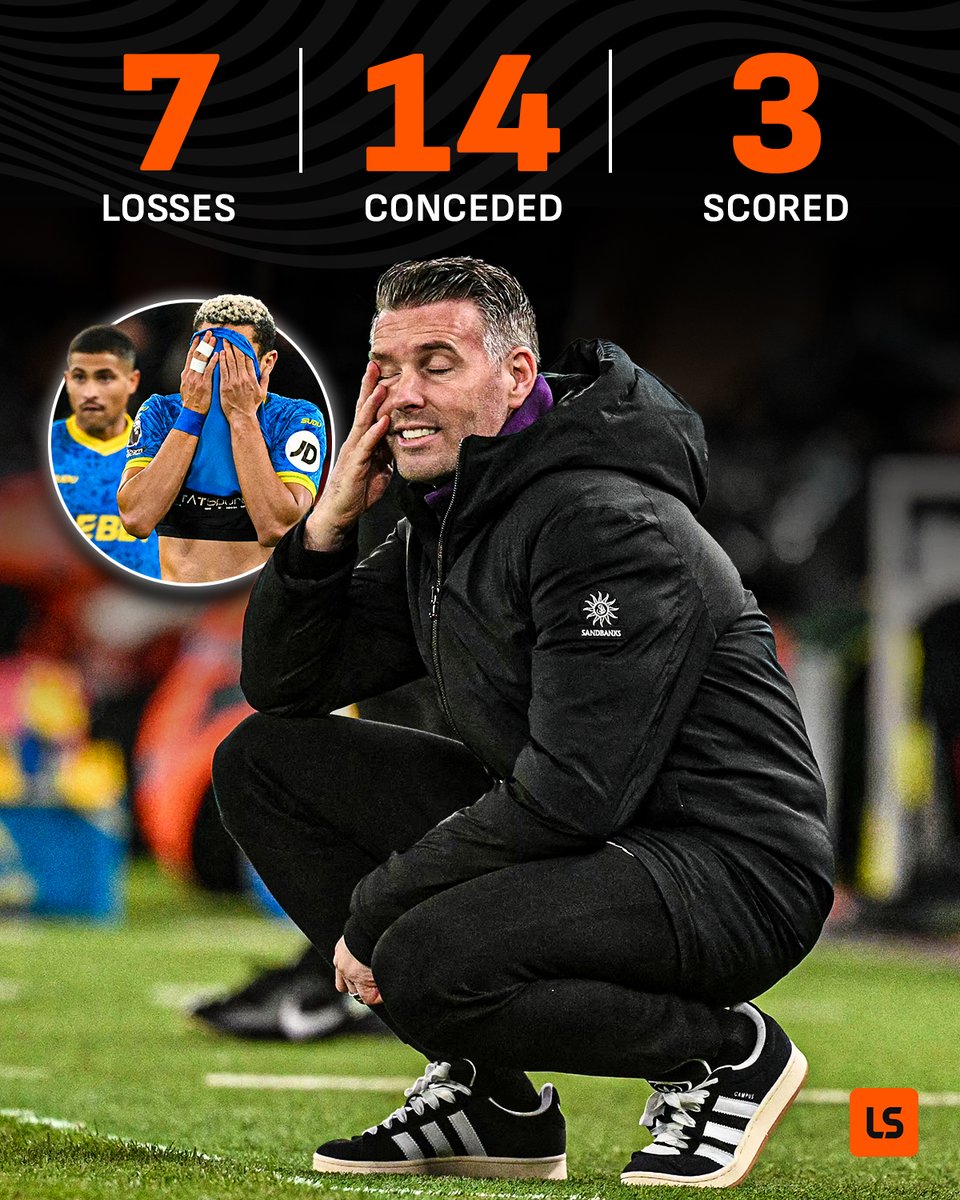 livescore's tweet image. Rob Edwards became only the second manager in Premier League history to lose all 7 of his first games in charge 🫣

Wolves' 11-match losing streak is the longest ever in the competition ❌