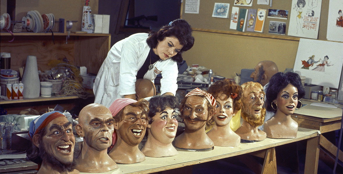 UncleWalt1971's tweet photo. Disney Legend Leota Toombs Thomas began her Disney career at just 15 years old in 1940, starting in the Ink and Paint department where she traced animators' drawings onto celluloid, as that was the only animation role available to women at the time. After leaving Disney in 1947 to raise her children, Launie and Kim, she returned in 1962 as one of the company's first female Imagineers, working alongside Harriet Burns, Joyce Carlson, and Glendra von Kessel in the WED Model Shop. Her face was chosen for Madame Leota in the Haunted Mansion because her eyes were the perfect distance apart for the test model. She also was the model and voice for the tiny Bride at the end of the ride.