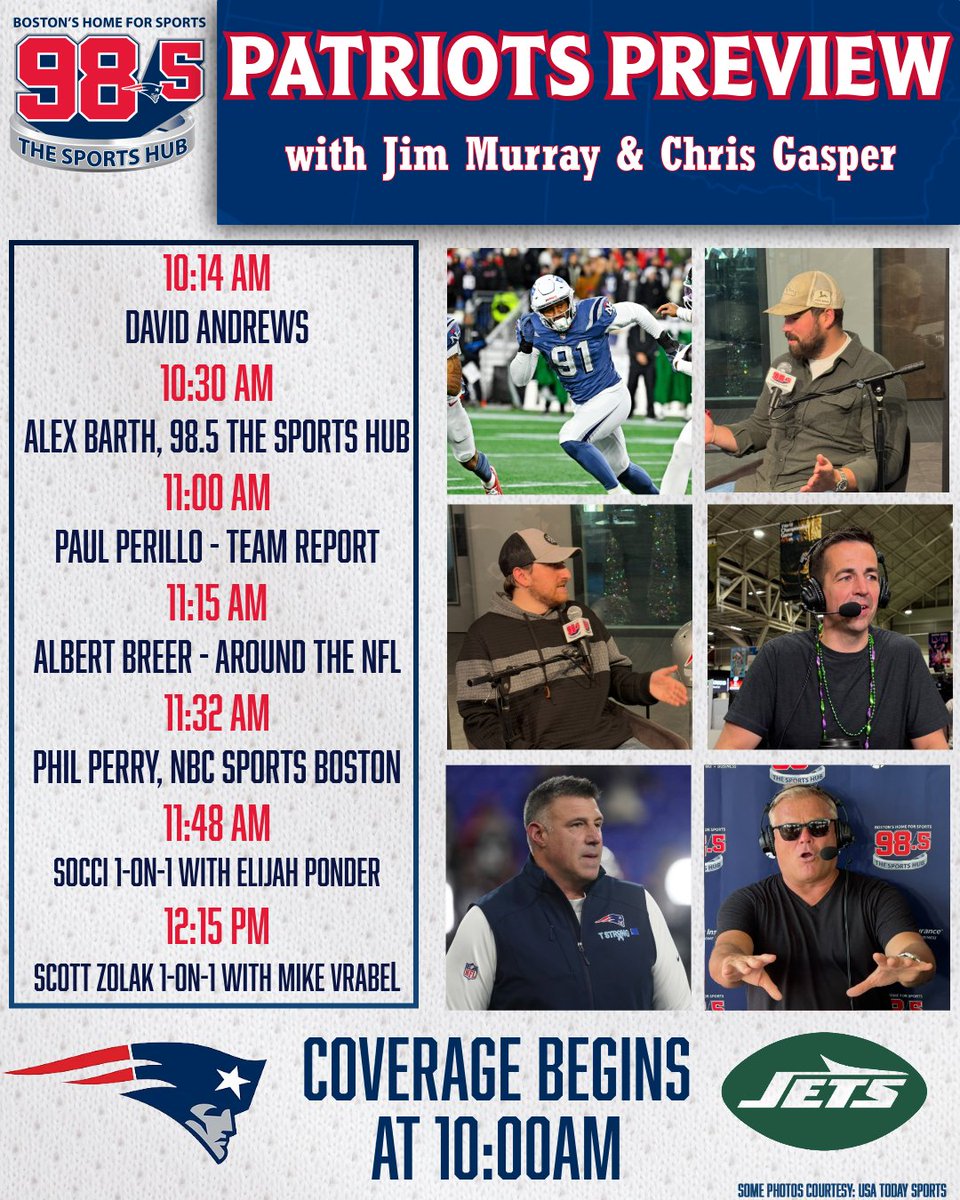 985TheSportsHub's tweet image. PATRIOTS PREVIEW with @bigjimmurray and @cgasper begins at 10am!

@dandrews61 @RealAlexBarth @pfwpaul @AlbertBreer @PhilAPerry @BobSocci @scottzolak