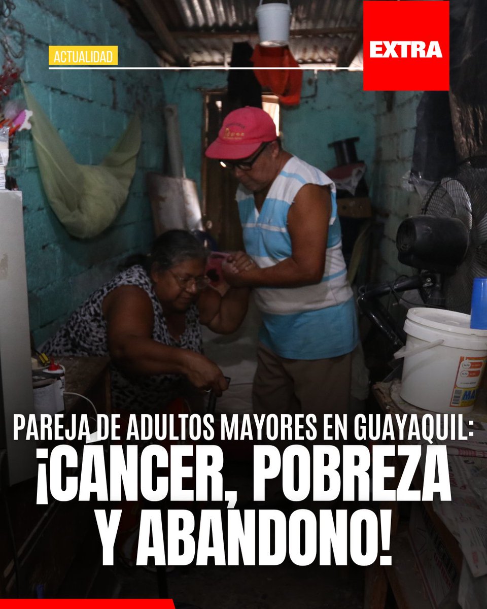 DiarioExtraEc's tweet image. Una pareja de adultos mayores vive en extrema pobreza en el suburbio de Guayaquil. Rubén Riera padece cáncer óseo con metástasis y no puede costear exámenes ni medicinas. Denuncian que les retiraron el Bono Joaquín Gallegos Lara y piden ayuda urgente.

Conoce más:…