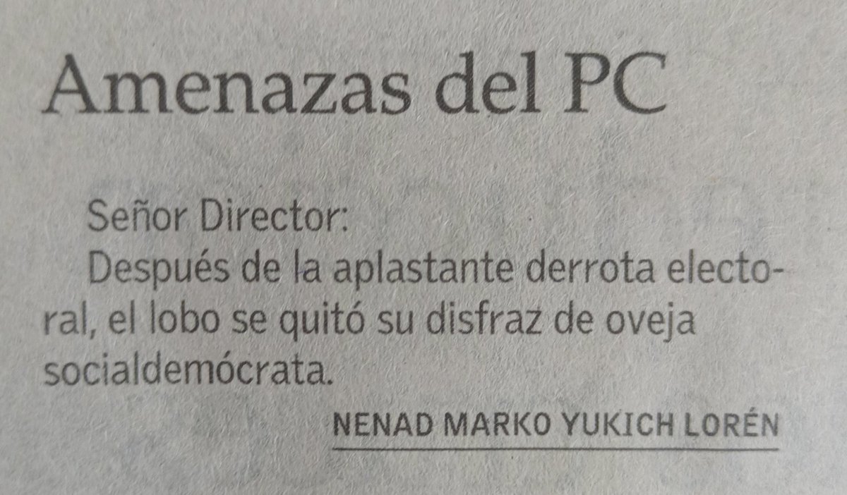 Publicado en Cartas al Director de El Mercurio de hoy