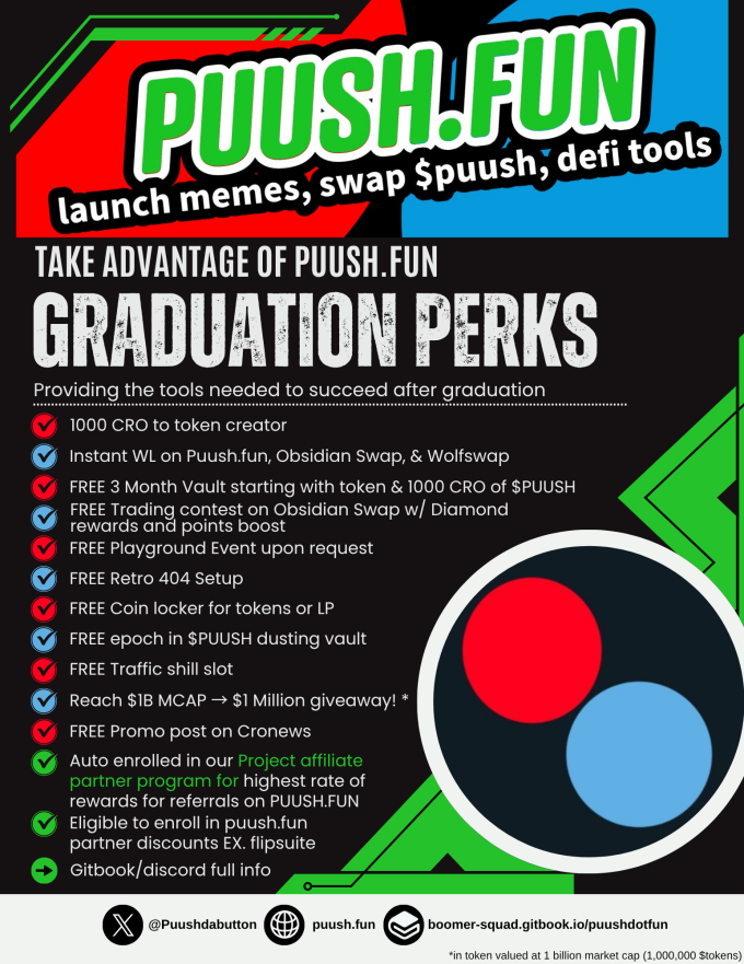 Congratulations to our newest puush.fun graduate with 

 🔴 $TRUMP 🟠

They take advantage of our brand new graduation perks! (Vaults up with distribution, CRO sent to creator, <a href="/ObsidianSwap/">ObsidianSwap | SWAP. CLAIM. WIN!!</a> perks). Enjoy! 

#puushfuncronos
just $puush da button
🔴🔵