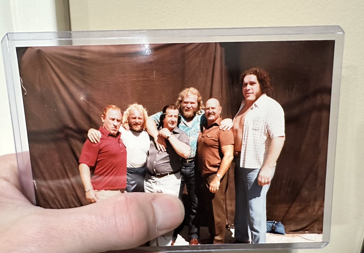 COwens73's tweet photo. The Boys.  While taking a break on the set of the 1983 filmed movie “Mickie and Maude” Andre poses with (l-r)Gene, Jack,Jay,John and Haggerty.  From Andre’s collection. The movie was released 12/84. #AndretheGiantTreasures #AndretheGiant #JohnStudd #GeneLebell #mickieandmaude https://t.co/zpbrabjGnY