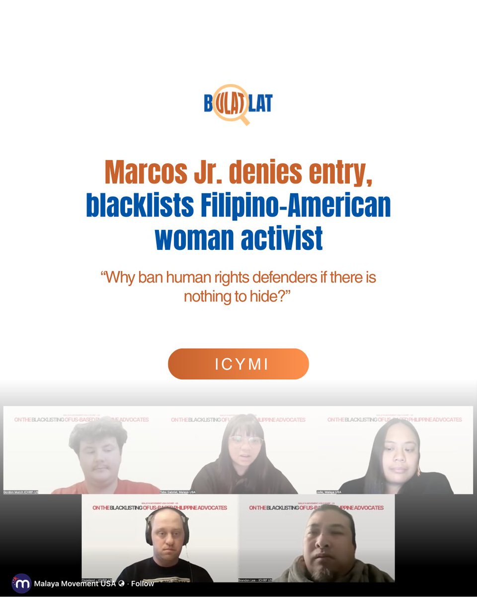 bulatlat's tweet photo. Malaya Movement USA Secretary General Julie Jamora worries that she will not be able to go home as the blacklisting could last for from five to ten years, or even indefinitely.

Read: https://t.co/ZlLMg9geAR https://t.co/4zdCDMNeoj