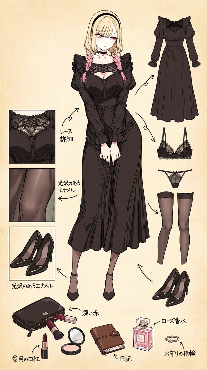 rinomaw's tweet image. ゴシックドレス海夢ちゃん　分解図鑑