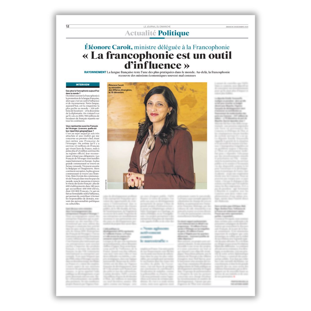 CaroitEleonore's tweet photo. « La Francophonie est un outil d’influence », mon entretien complet à retrouver dans le @le_jdd ⤵️ https://t.co/9FfP8Yvy8W