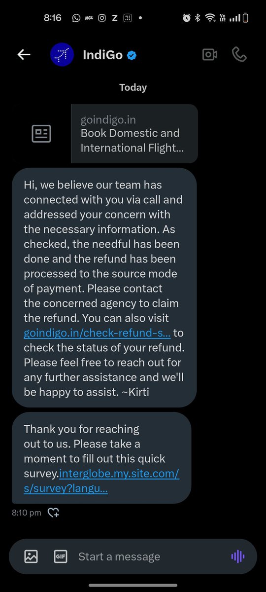 aikantikbag's tweet photo. Recently @makemytripcare informed me that @IndiGo6E has declined the refund and after several attempts the airline finally gave it to me in writing that they have initiated the refund.
@makemytripcare please take a look at the screenshot and credit the money to my source a/c https://t.co/ckKuYrbRzv