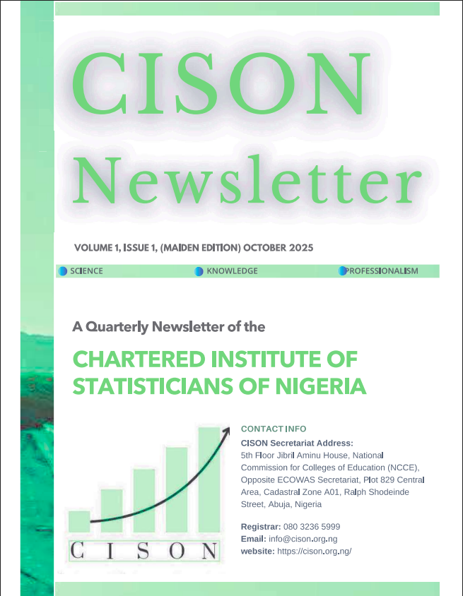 Officialcison's tweet photo. We are pleased to present the Maiden Edition of the Chartered Institute of Statisticians of Nigeria (CISON) Newsletter.
This publication marks an important milestone in our commitment to knowledge sharing, professional engagement, and timely dissemination of statistical insights, https://t.co/ChAXOmFsrR
