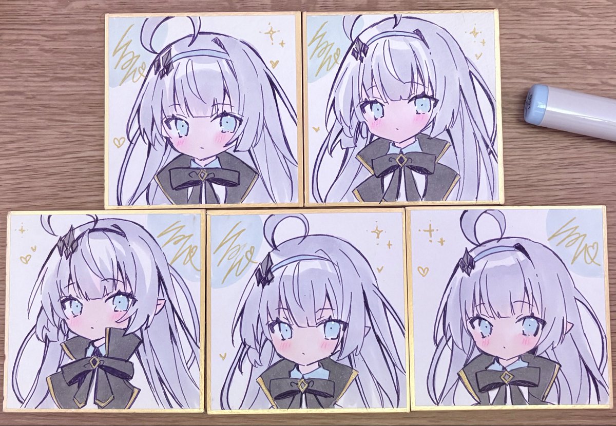 当日頒布するホシノと魔王ちゃんの色紙です！2枚目はアクスタセット用