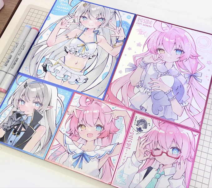 当日頒布するホシノと魔王ちゃんの色紙です!2枚目はアクスタセット用の豆色紙です💜
後、お品書きには載ってませんが、1月こみトレ新作のアクリルキーリングを少しだけ持っていきます🌸チケット風ホロステッカー付き✨ 
