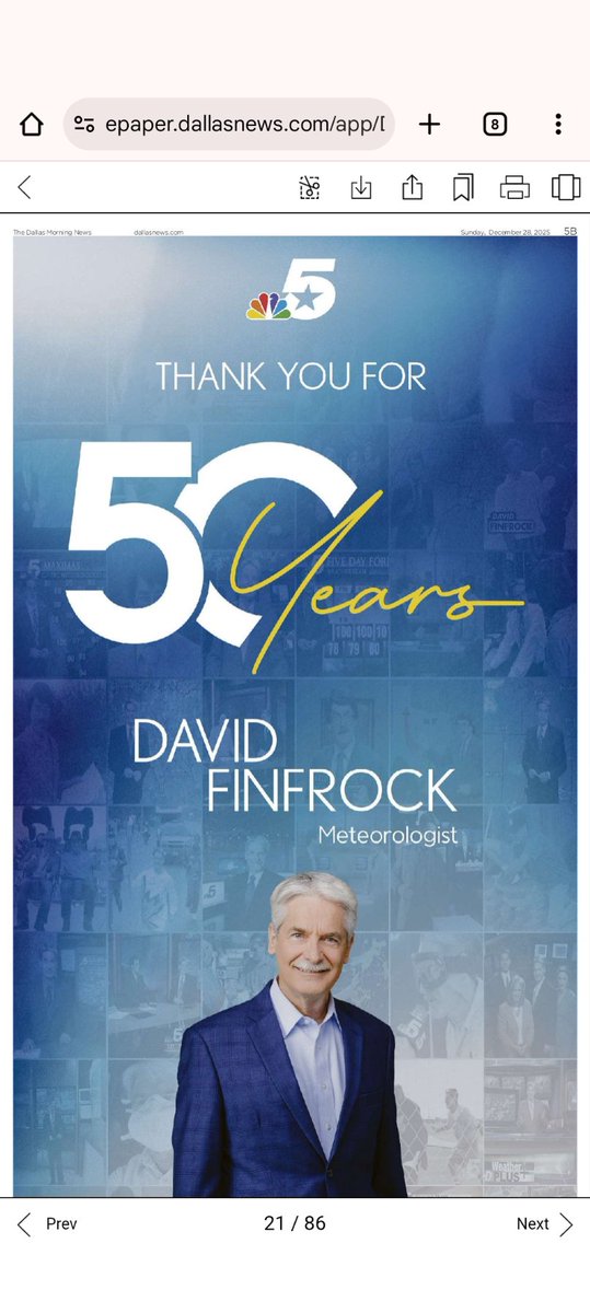 msanne23's tweet photo. @DavidFinfrock 
Congratulations 🤝🤝 to a DFW legend in Meteorology. Have been watching your forecasts for past 28 years https://t.co/Ae3htKZx8v