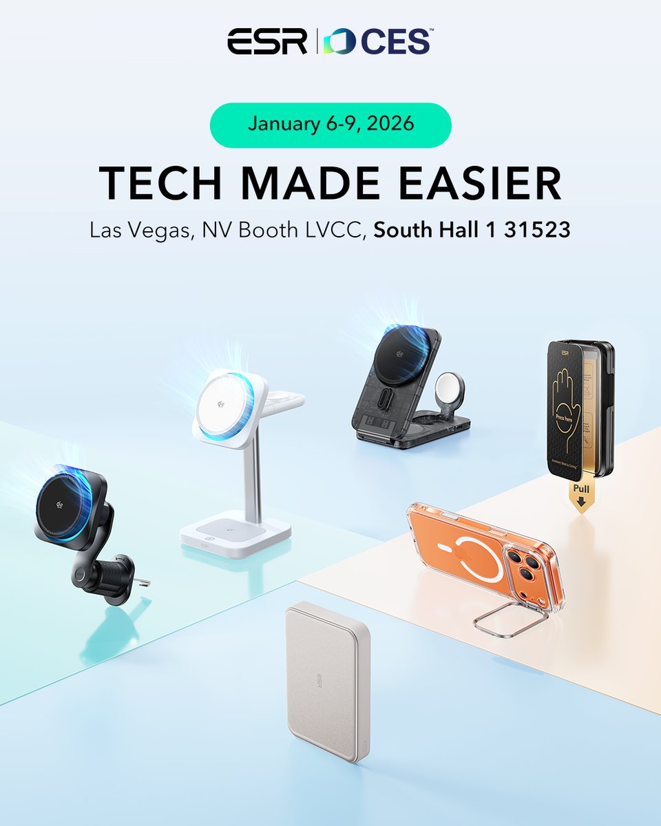 esrtechofficial's tweet image. Ready for CES 2026? 🔥 We’ll be showcasing our latest tech in Las Vegas!
Join us from January 6-9, 2026. Come check out our latest innovations and see how we’re making tech smarter and easier. See you there! 👋

Learn more: esrtech.com

#ESR #ESRTech #CES #ESRMagSafe