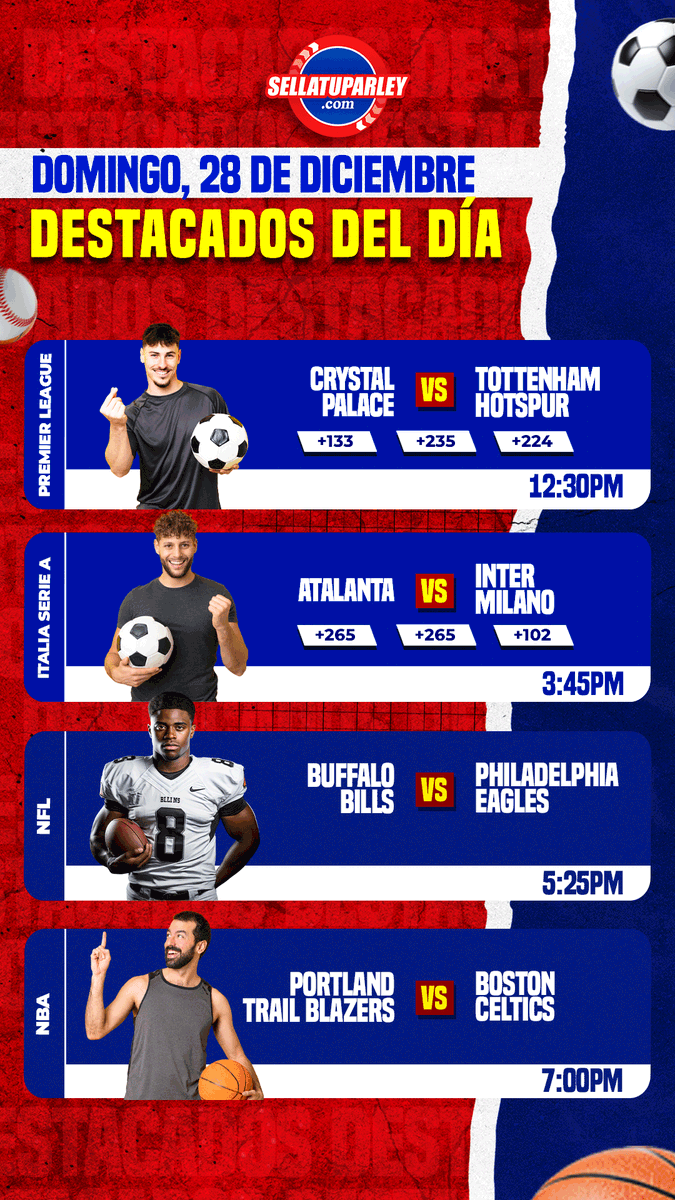 ParleyVenezuela's tweet photo. 🏆💪 Con enfoque, constancia y pasión, cada jugada suma hacia la victoria #DestacadosSTP

⚽ #PremierLeague
⚽ #SerieA
🏈 #NFL
🏀 #NBA

¡A sellar y ganar! 
https://t.co/euI06JNiuk

#STP #deportes #sports #baskey #futbol #beisbol
