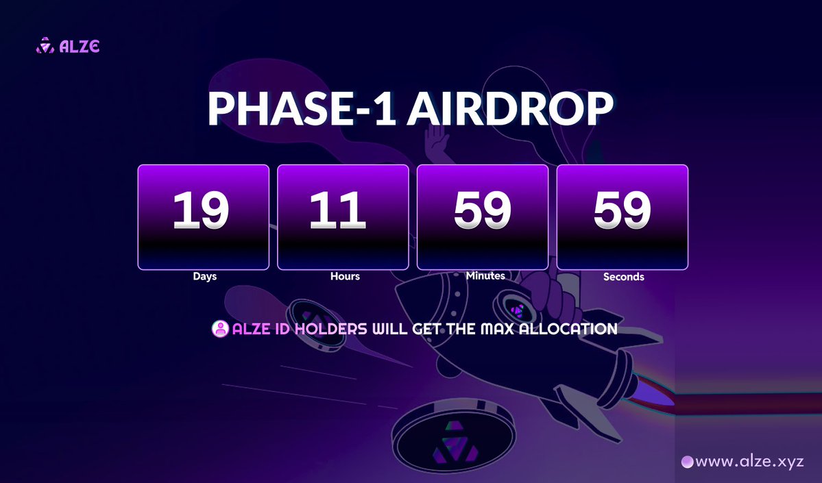 Phase 1 Airdrop countdown is live — get ready.

✅ Eligibility check: eligibility.alze.xyz
🎁 Extra rewards for Soneium Reverie NFT holders: alze.xyz/Reverie
📌 Submit your wallet address via the Google Form : forms.gle/UCgWPa4QNJq3US…

ALZE ID holders will receive the
