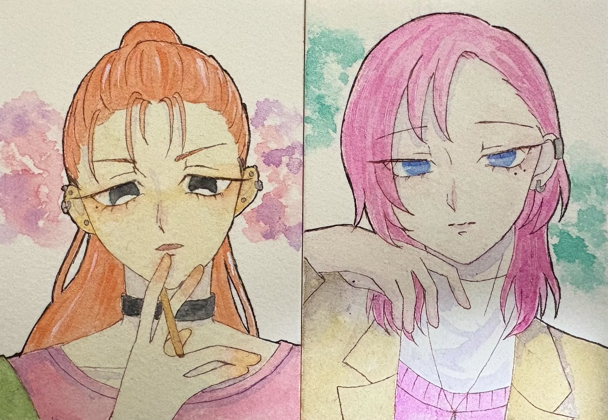 よその子2人をATCに描いたものです