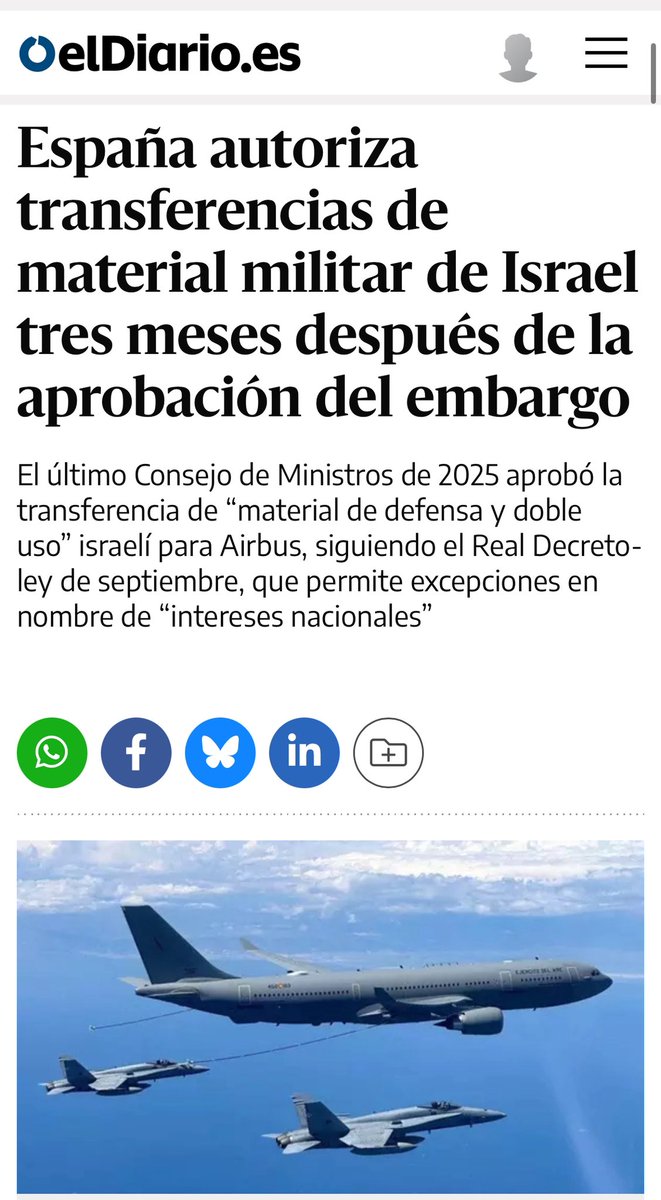 Ojalá fuese una inocentada, pero no lo es

Es el Gobierno de PSOE y Sumar vendiendo armas a Israel mientras el genocidio continúa 

El embargo fue una gran mentira

Los partidos del Gobierno son cómplices del genocidio y nos echan en brazos de la peor derecha