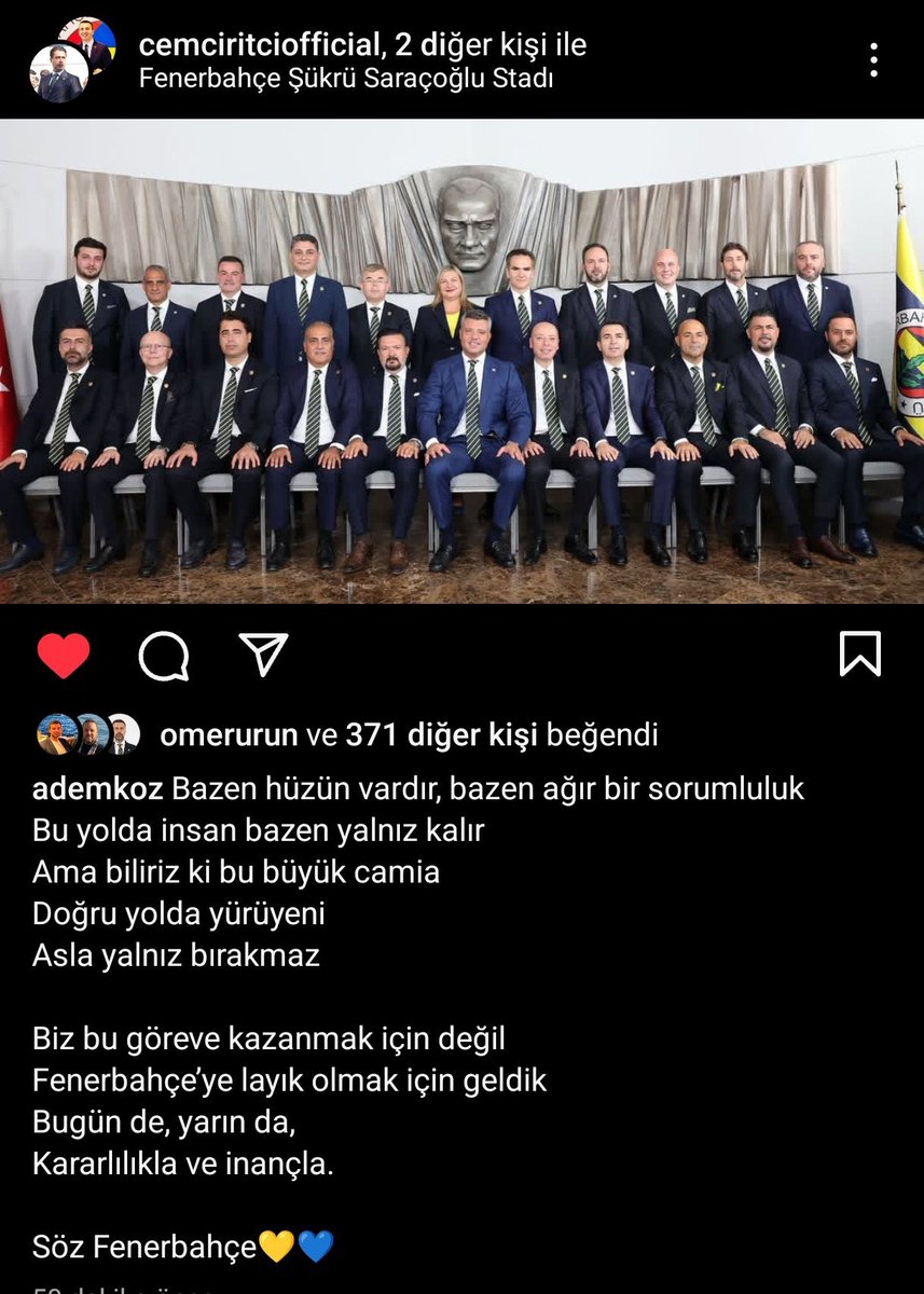 SON DAKİKA | Yönetim Kurulu Üyemiz Adem Köz'ün paylaşımı:

“Biz bu göreve kazanmak için değil, Fenerbahçe'ye layık olmak için geldik, Bugün de yarın da kararlılıkla ve inançla.”