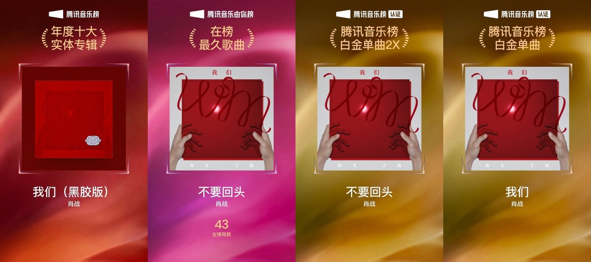 Xiao_Zhan_World's tweet photo. 2025.12.28

Xiao Zhan — Tencent Music Chart 2025 Results
⭐ Top 10 Physical Albums of 2025: WM (Vinyl Edition)
⭐ Longest-charting song: “Go Ahead”
⭐ Double Platinum Single: “Go Ahead”
⭐ Platinum Single: “Wild”
⭐ Gold Singles: “Beacon,” “Life of Us,” “Anonymous,” “Bonne Nuit,” “Glimmering,” “Return,” “Half-Dream,” “Night Person”

#XiaoZhan #肖战 #XiaoZhanWM1stAlbum