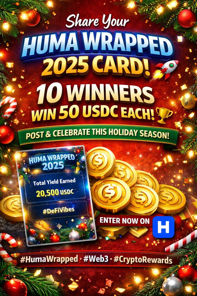 MashuudMuhammad's tweet photo. Wrapped. Shared. Winning next 👀
My Huma Wrapped 2025 is out from the @humafinance app 🚀
Holiday season + DeFi rewards = 🔥
10 winners getting 50 USDC 🏆
#HumaWrapped #DeFiSeason https://t.co/1lU7tEGdsA