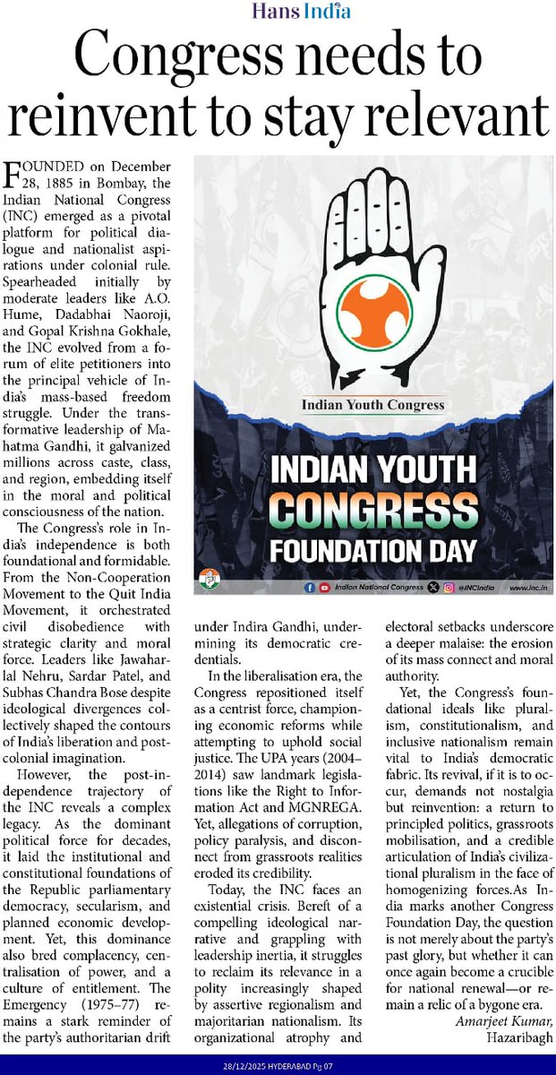 My article makes the case for #Congress to reinvent itself and stay relevant. A must read..
<a href="/ShashiTharoor/">Shashi Tharoor</a>