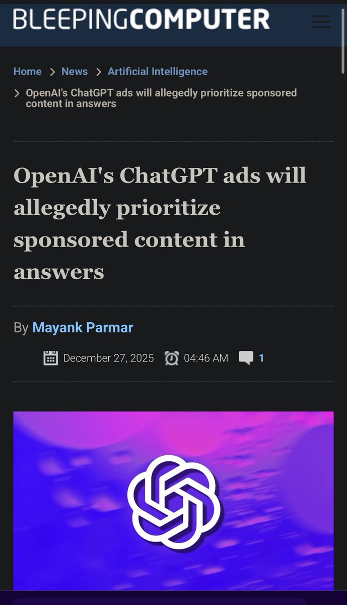 OpenAI's ChatGPT ads will allegedly prioritize sponsored content in answers

An OpenAI representative also confirmed that the company is indeed exploring "ads."
