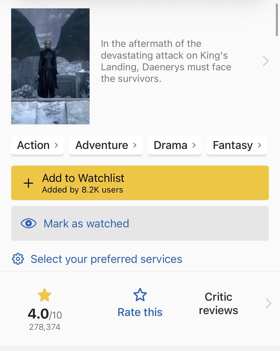 كملوها يالله وخلوا الحلقة الأخيرة سيئة زي خويّنا GOT بعد وش رايكم! يعني هي ناقصة مسلسل تشوفه سنوات وهذا اللي يصير بالنهاية