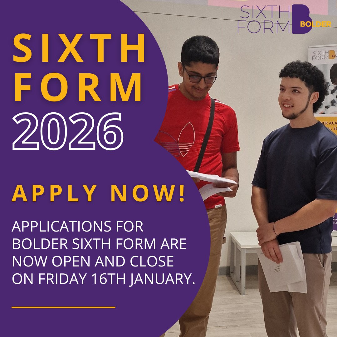 Through our partnership with Sky, students gain access to unique opportunities including:
 Film-making projects
 Coding workshops
 Sports days
 Inspirational speaker events

Apply now &mdash; deadline Friday 16th January.

 bolderacademy.co.uk Image