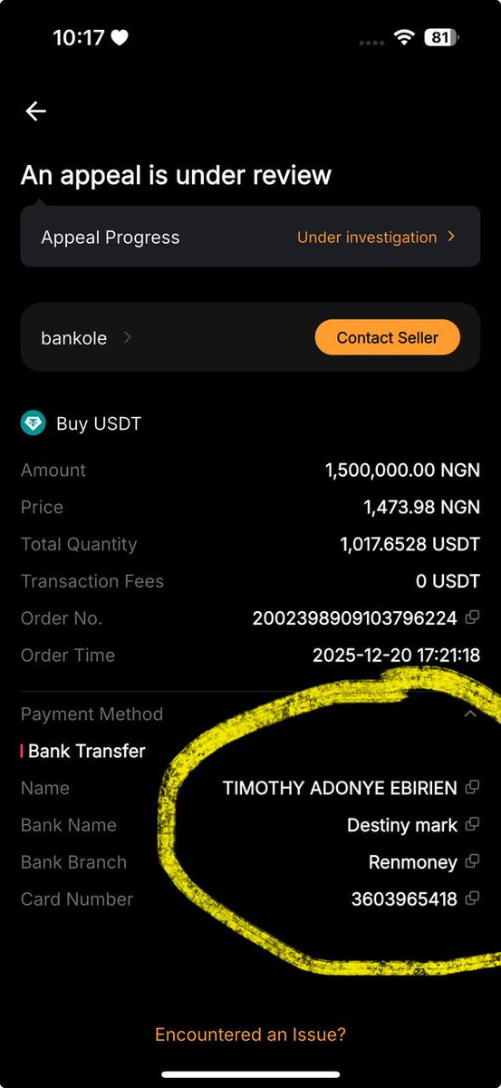 bisfem_c's tweet photo. @Michael35515676 @Bybit_Official on the 20th of dec I did a p2p. I paid him 1,500,000but after payment he tried to cancel. I dropped all proof. Next I saw was a ban on my account and the coin was released to him. How am I to get my money when you didn’t perform the  due diligence and supported a scammer https://t.co/cqJ85w9ylp