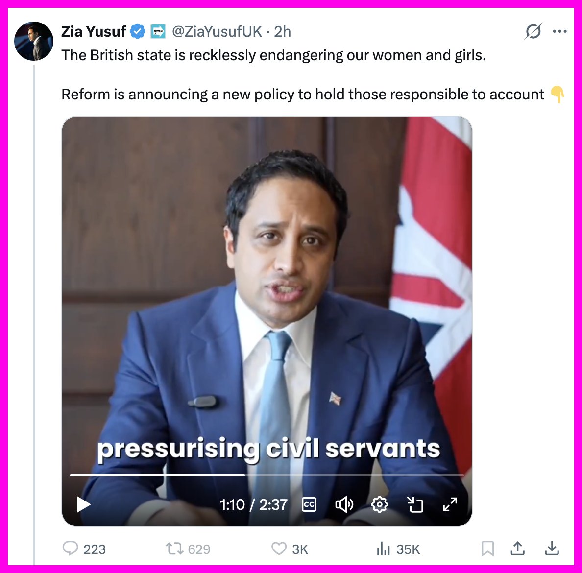 donmcgowan's tweet photo. Reform UK finishing the year as they began it, by attacking the country they profess to love.

Classic gaslighting and abusive relationship stuff.

Telling us that everything is terrible and broken [it isn't] then assuring us that only Reform can fix it [they can't].

Please keep in mind that Zia Yusuf's only job at Reform UK is as a paid liar. He's unable to lie straight in bed.

This is another policy announcement based in fantasy that they know can never be enacted, but it's a good bit of red meat to their slavering, gammon stuffed fan base after Xmas.