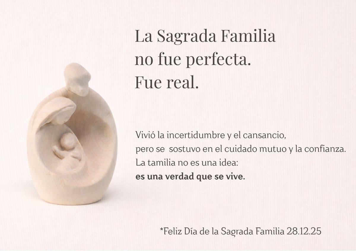 La Sagrada Familia no fue perfecta.
Fue real.

Vivió la incertidumbre, el miedo y el cansancio,
pero se sostuvo en el cuidado mutuo y la confianza.

En José, la lealtad que protege.
En María, el amor que acompaña.
En Jesús, la luz que ilumina.

La familia no es una idea:
es una