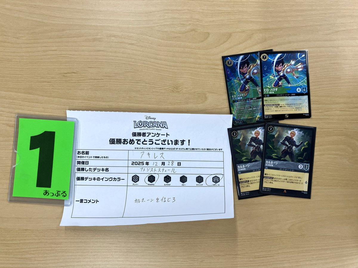 本日のロルカナ公認セットチャンピオンシップ 優勝は アキレス さんの